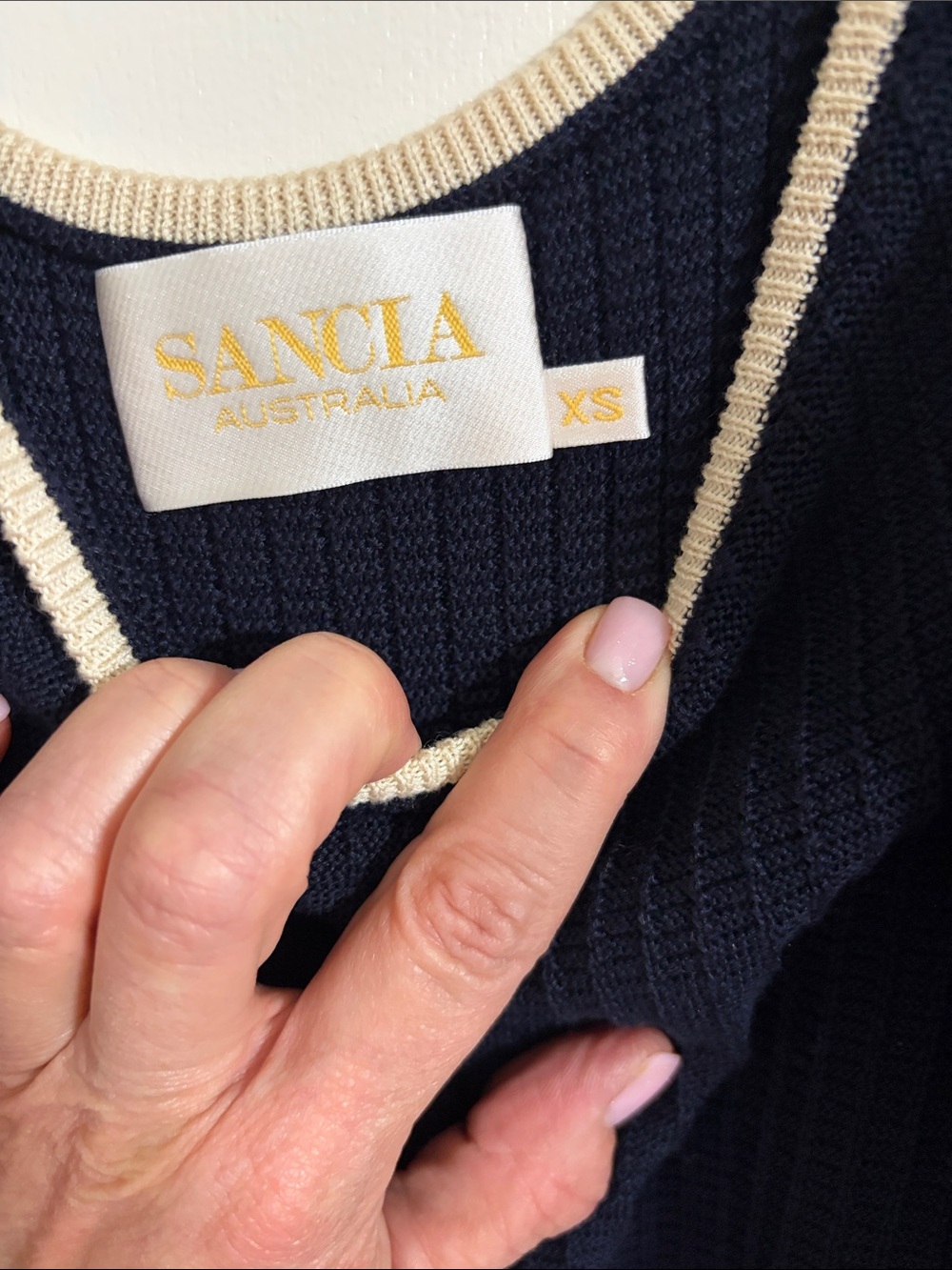 Navy and Cream Striped Knit Mini Dress Lancia - Picture 2 of 5